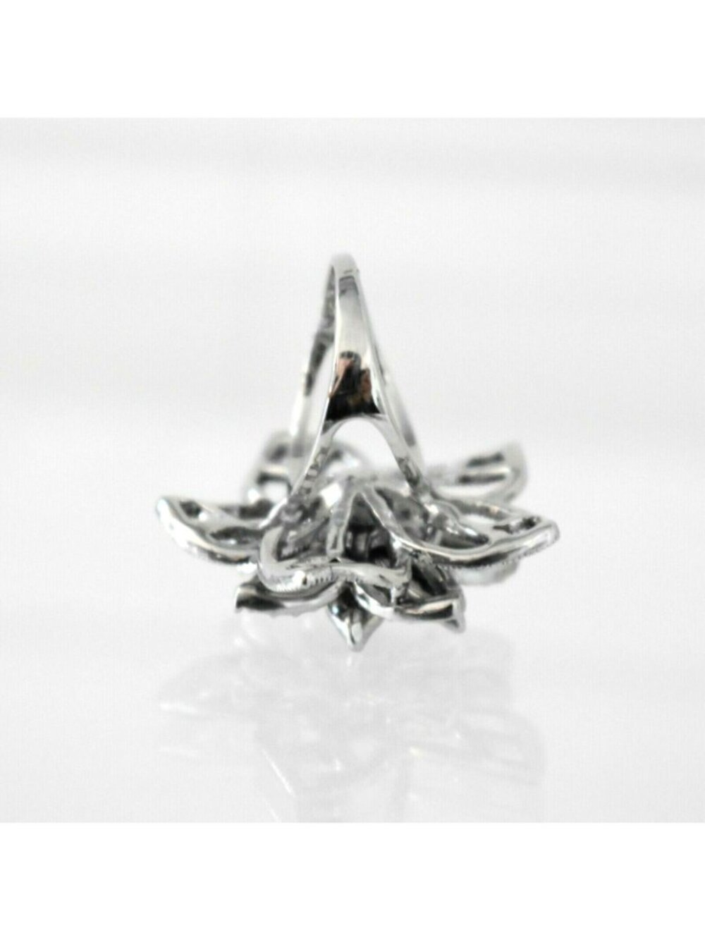 Blue Crystal Flower Ring Silver Rhinestone Statement Cocktail Jewelry Size 6.25 - Picture 6 of 8
